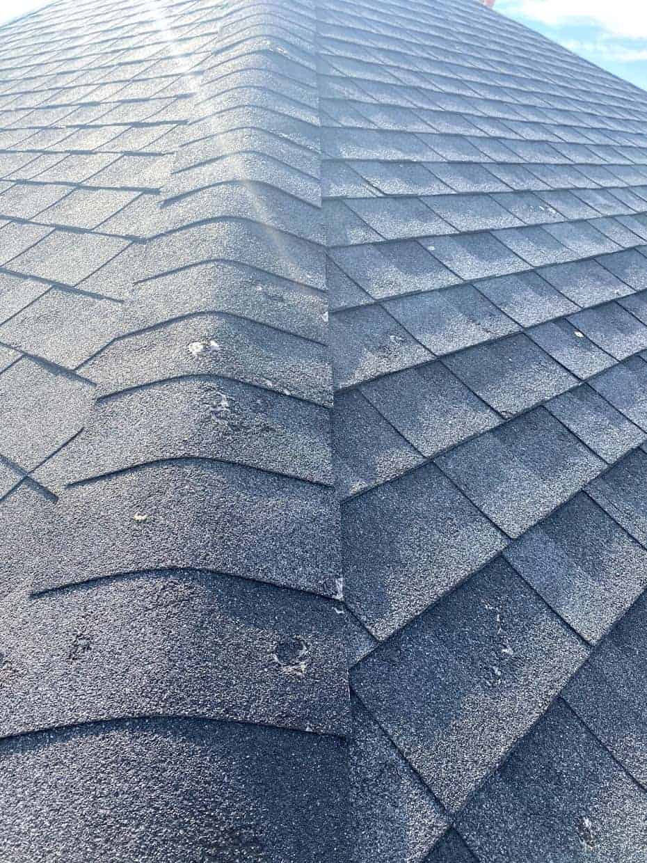 A roof in Calgary that has hail damage