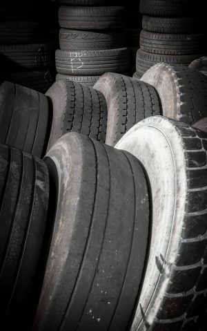 A set of old tires waiting to recycled