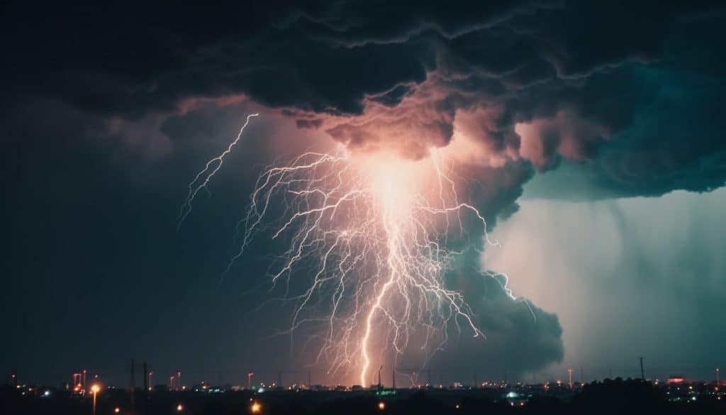 Dramatic sky illuminates danger of lightning on roofs